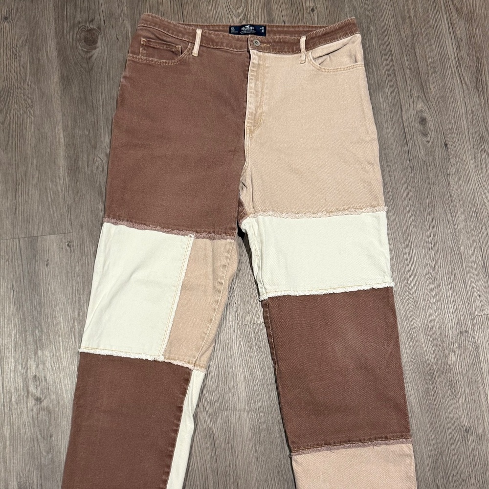 Fall Vibes Hollister Color Block Patchwork Jeans 🤎🤍 Straight Fit